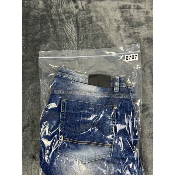 Southpole Men's Skinny Fit Moto Jeans 36x29 Blue Acid Wash‎ Distressed Biker Y2K - Picture 16 of 16